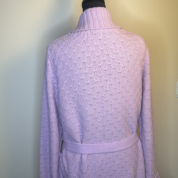 Lavender Cherokee Knit Cardigan Button UP with Belt women’s size large - Picture 6 of 7